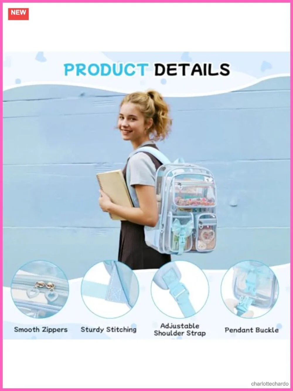 Clear Backpack for Girls, Heavy Duty Transparent Bookbag for Stadium Events &